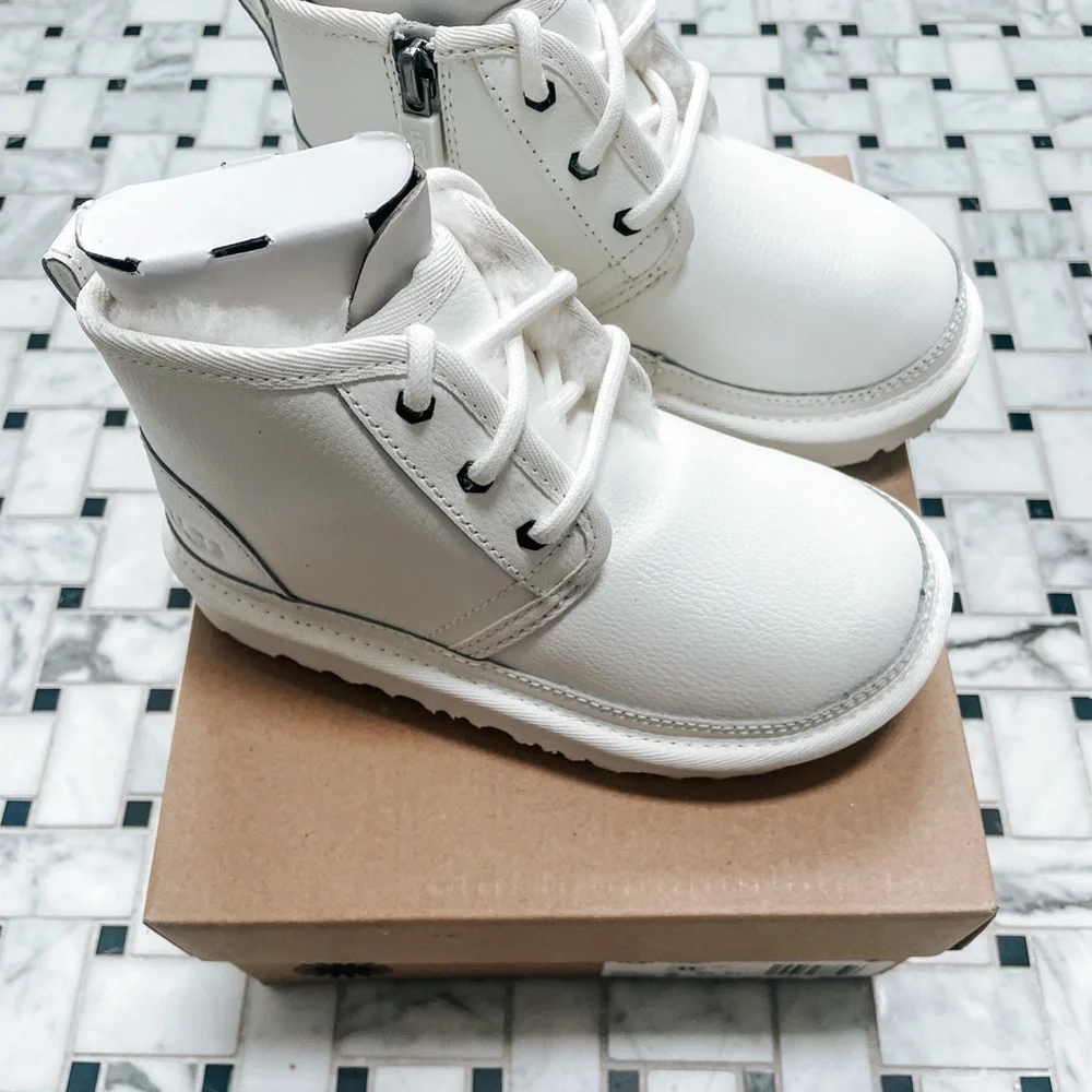 UGG Neumel II Toddler Boots | White Leather | Size 11 | Lace Up Zip | New in Box